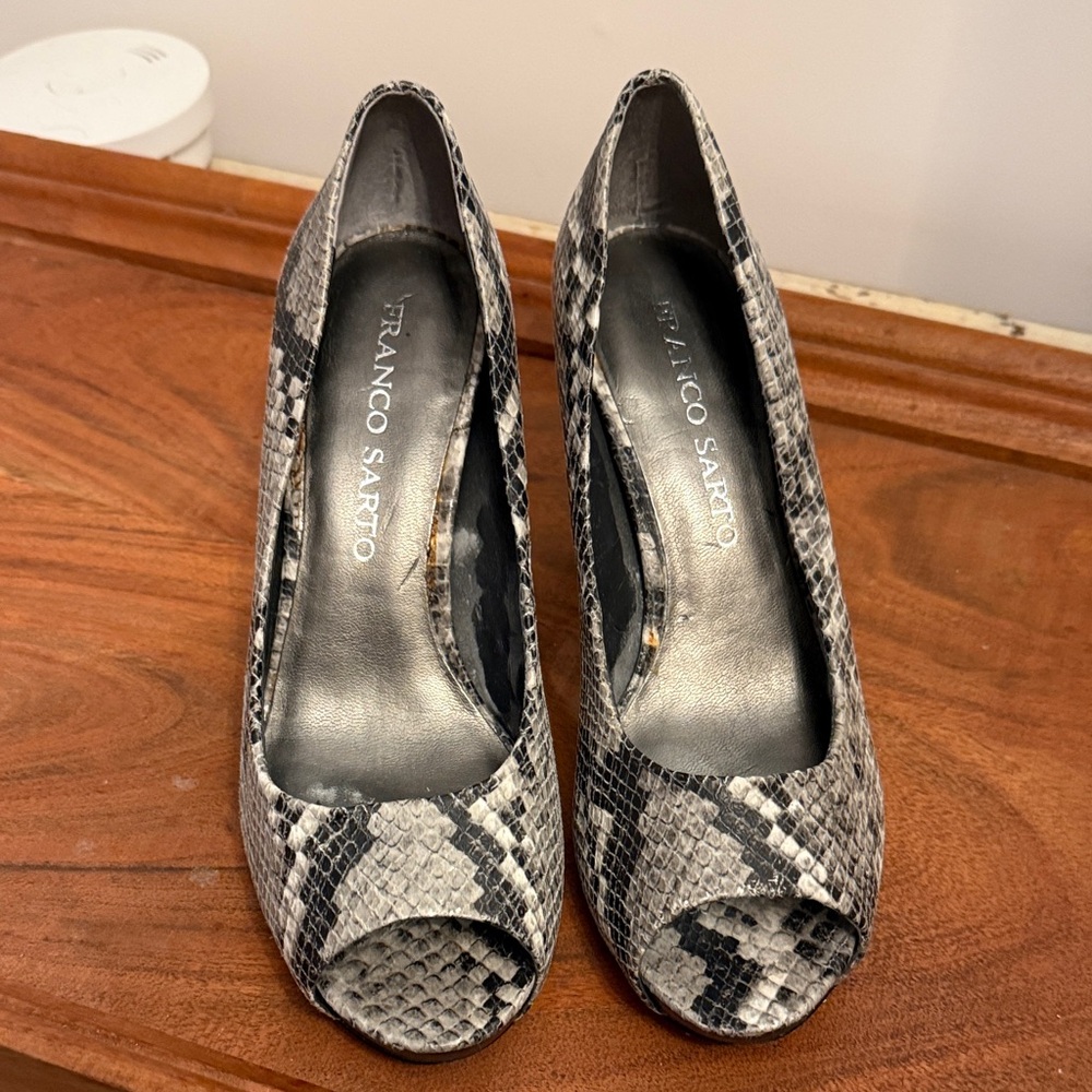 Franco Sarto Snakeskin Pattern Peep Toe Heels